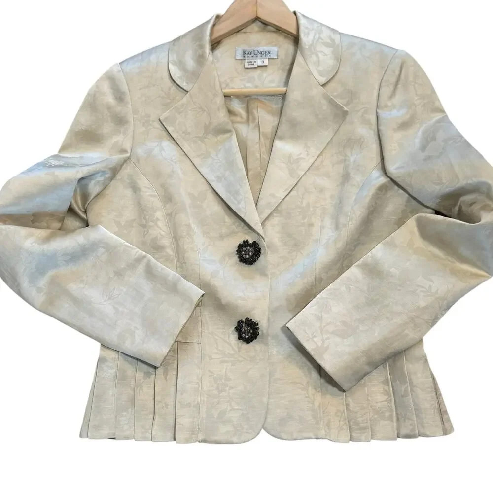 Kay Unger Linen Blend Snap Closure Jacquard Peplum Size 8 Jacket